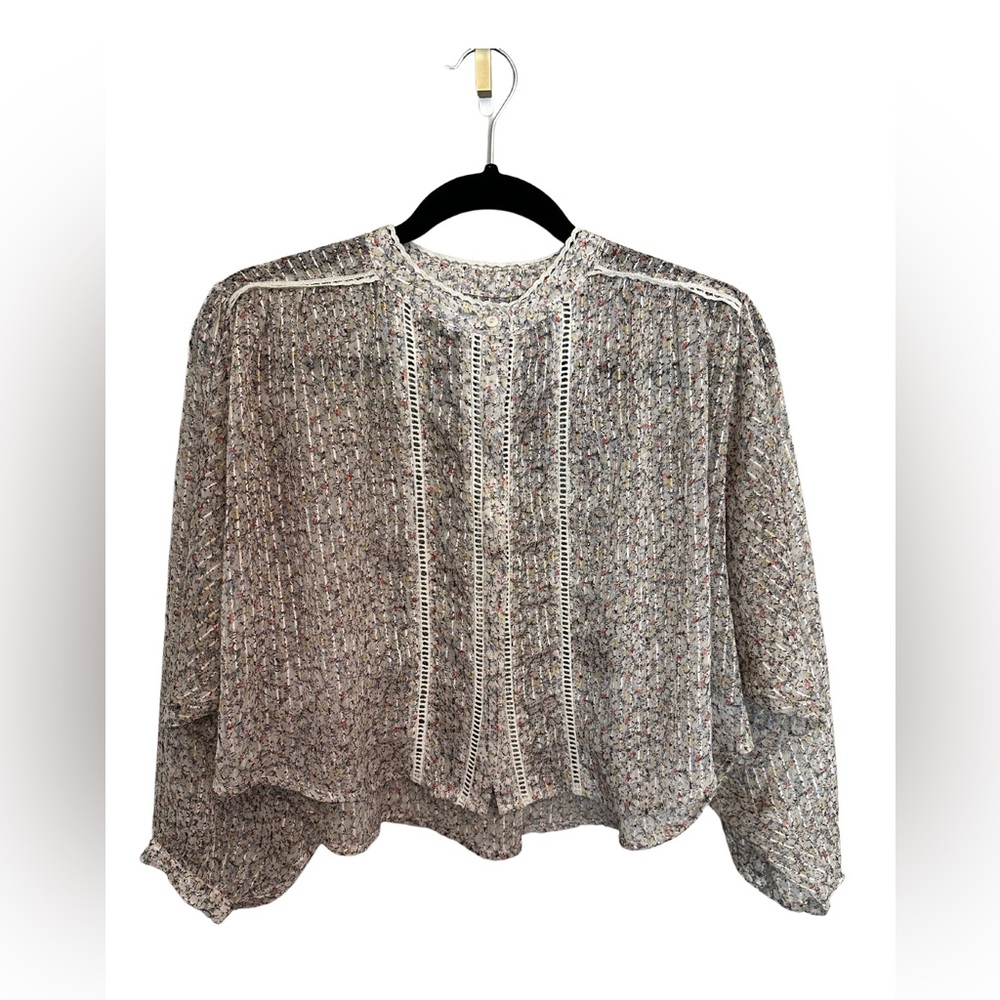Anthropologie Bishop + Young short wide sleeve boho floral blouse Size XS